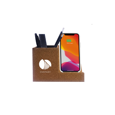 Pot à crayon en liège avec chargeur à induction personnalisé